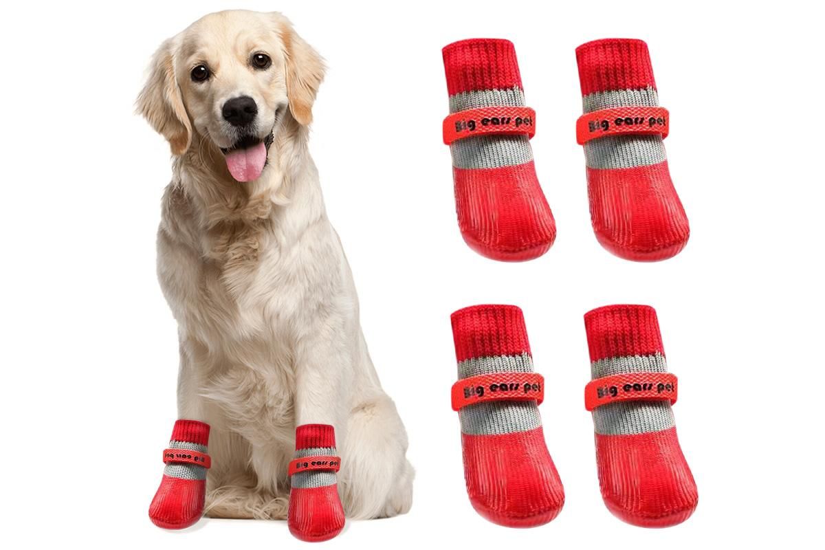Waterproof Anti Slip Pet Shoes with Rubber Sole for Indoor and Outdoor Use Red - XL