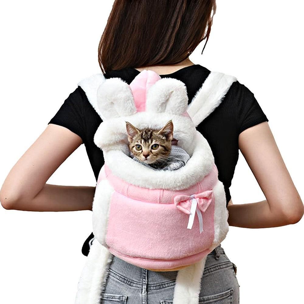 Plush Pet Carrier Backpack Pet Warm Bag with Hand Warmer Pocket Pink - M