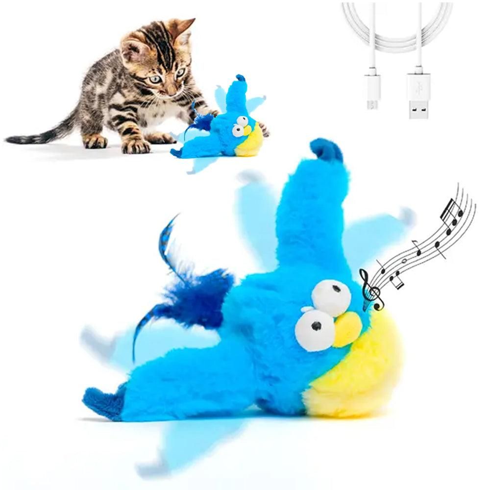 Cat Squeaky Toys Rechargeable Interactive Cat Toy Touch Activated Kitten Plush Pet Toys Blue