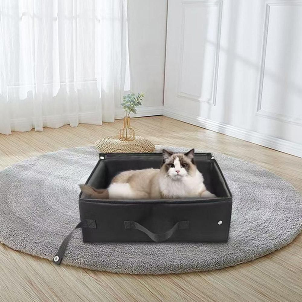 Portable Foldable Cat Travel Litter Box - Waterproof & Easy to Clean Black