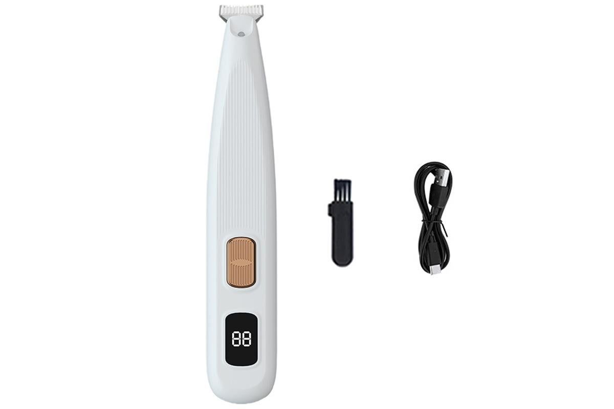 Dog Paw Trimmer with LED Light Rechargeable Pet Hair Clippers for Small Dogs Cats White