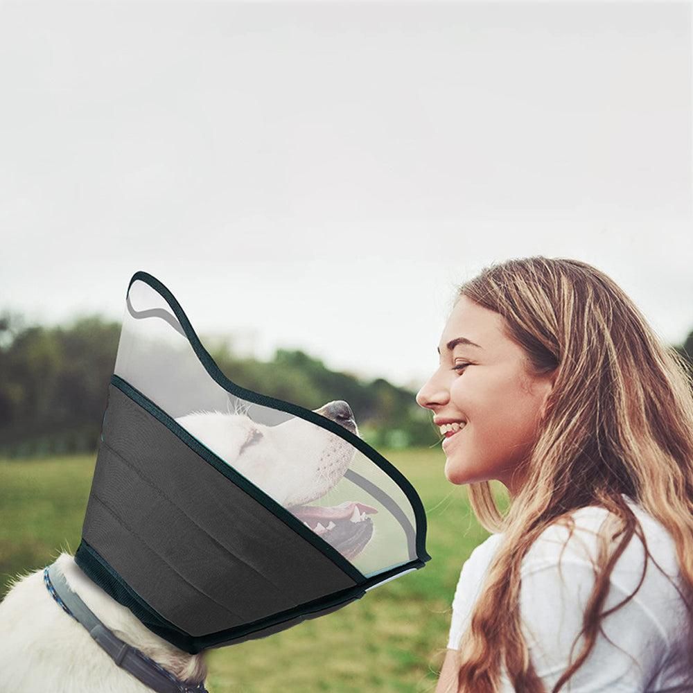 Pet Dog Cone Collar Soft Neck Collar Adjustable Pet Elizabethan Collar Black - L