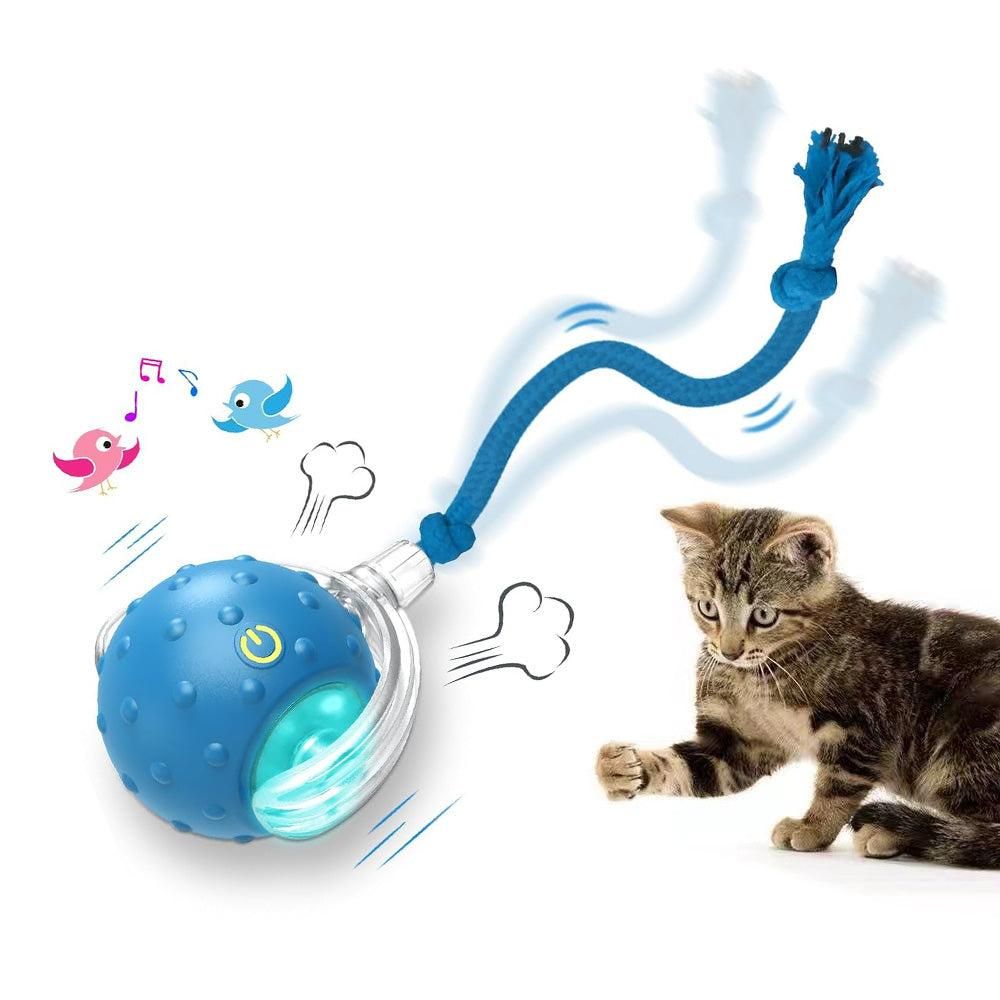 Motion Activate Interactive Cat Toy Rechargeable Smart Rolling Ball with Rope Red