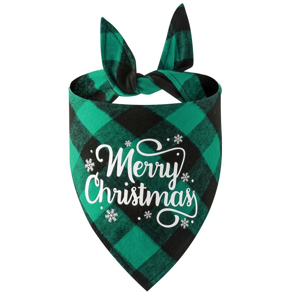 Christmas Pet Triangle Scarf Dog Bandana Pet Wearable Accessories Red Grid - Merry Christmas