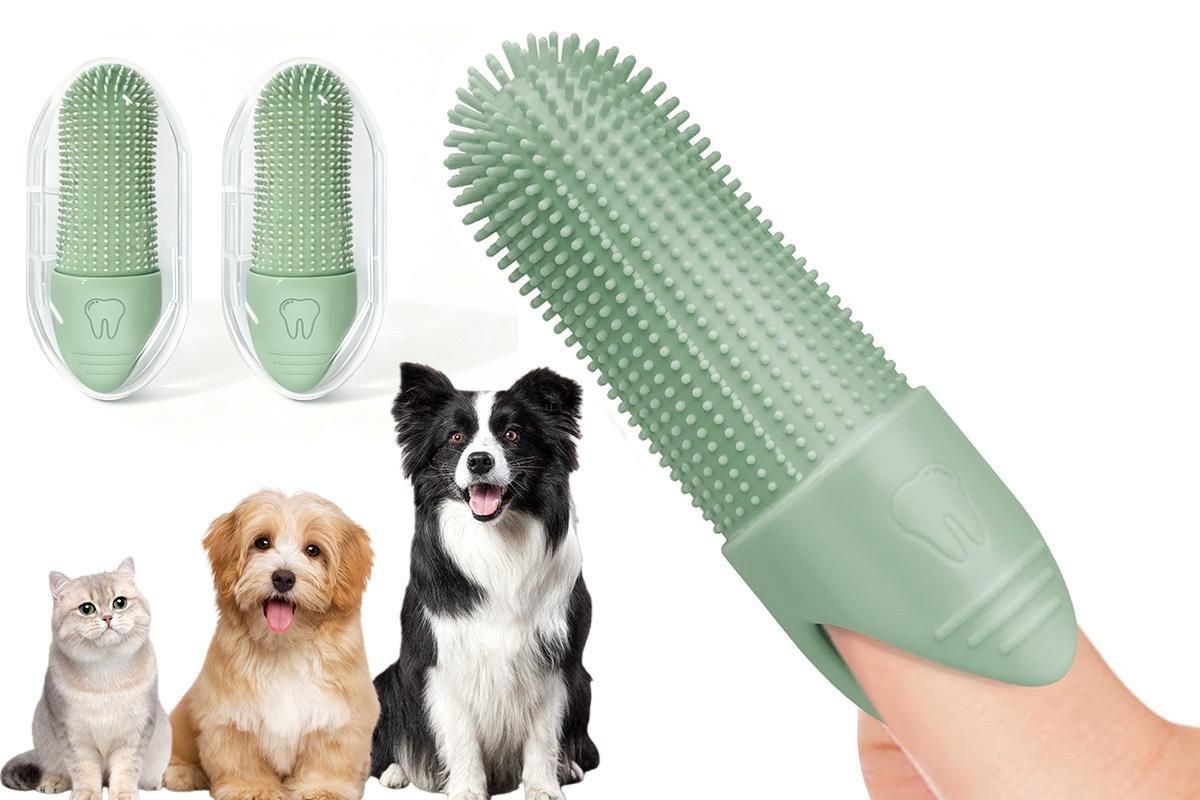Silicone Pet Finger Toothbrush - Daily Teeth Cleaning for Cats and Dogs Green