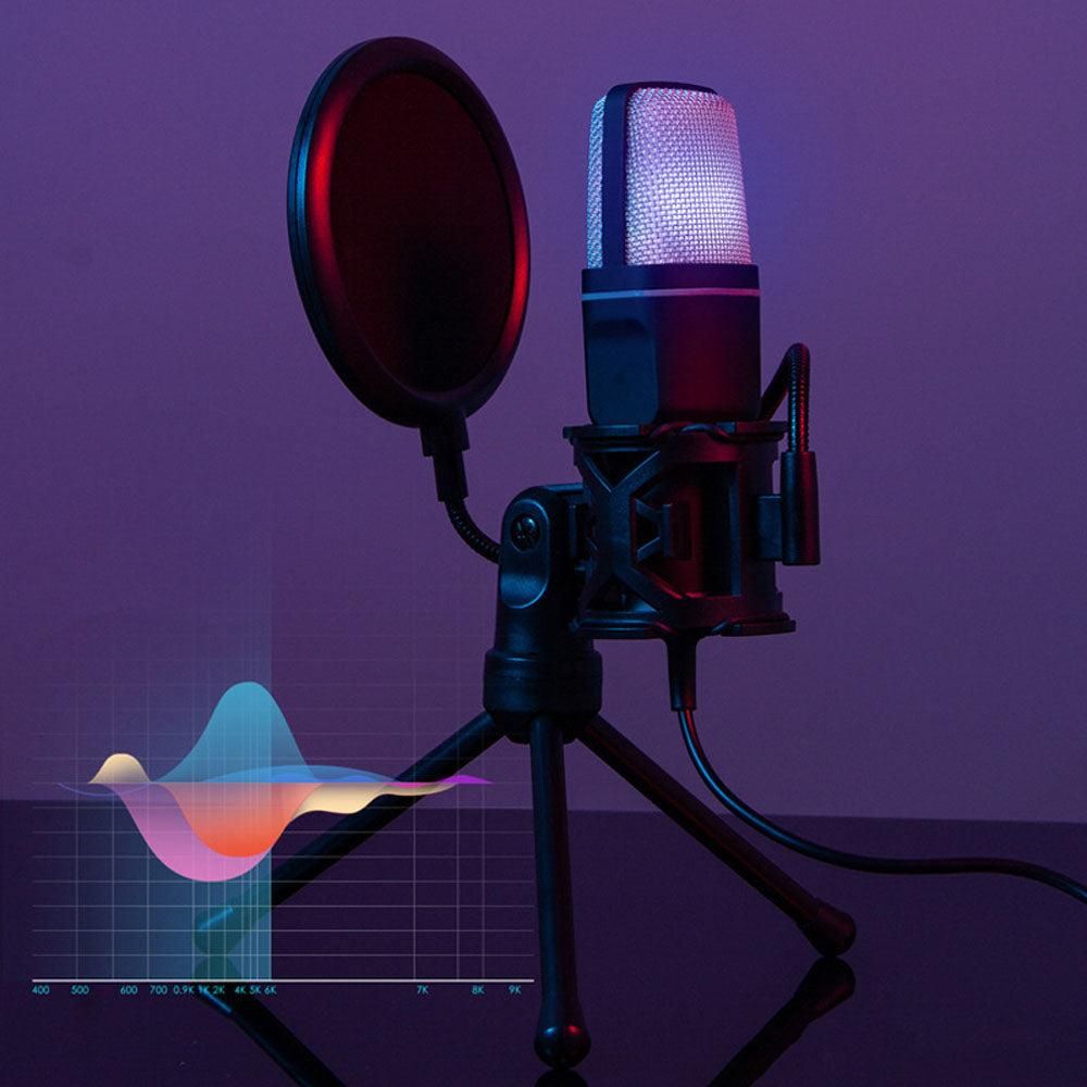 USB RGB Gaming Microphone Condenser Microphone with Tripod Stand for Streaming Recording