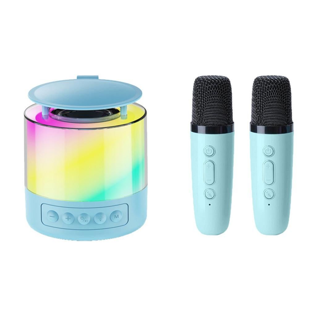 Bluetooth Karaoke Machine with 2 Wireless Microphones Mini Singing Speaker with Colorful Light Pink