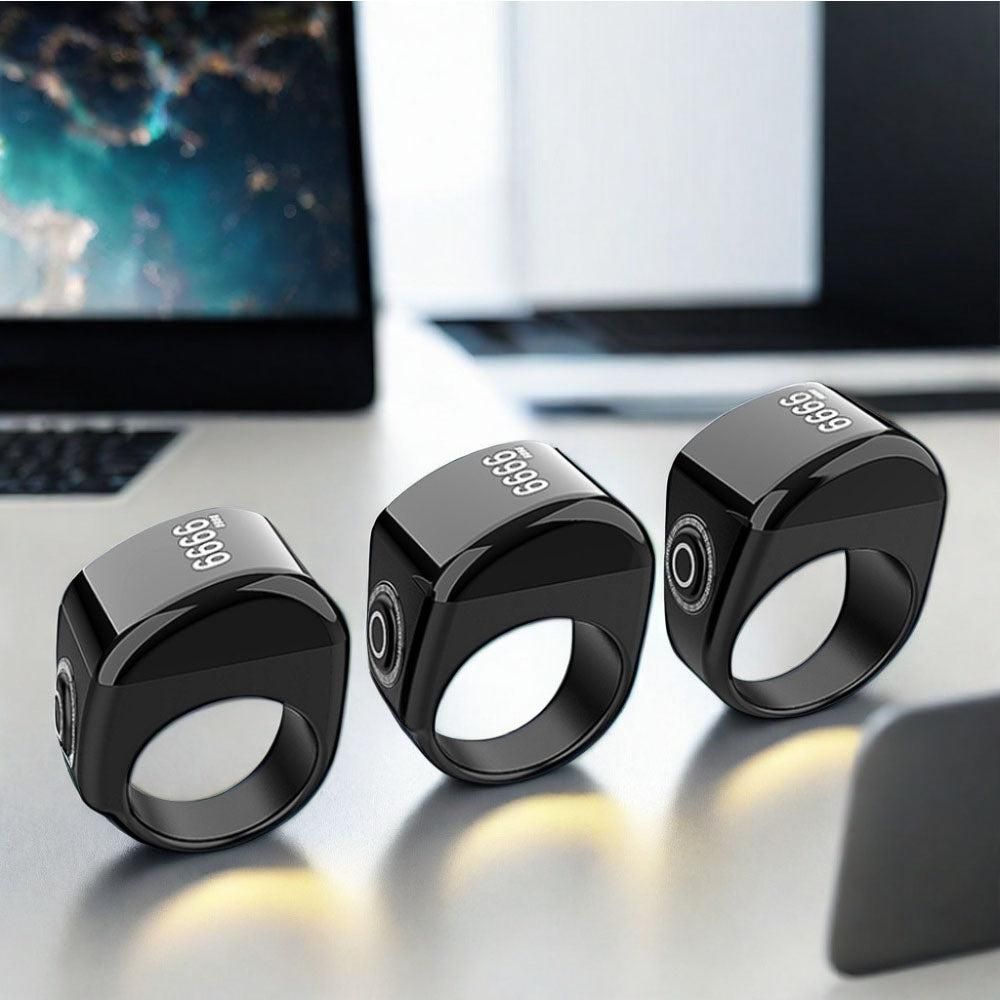 Bluetooth Smart Counter Ring - Digital Tasbih Tally Clicker with Alarm Clock Black - M