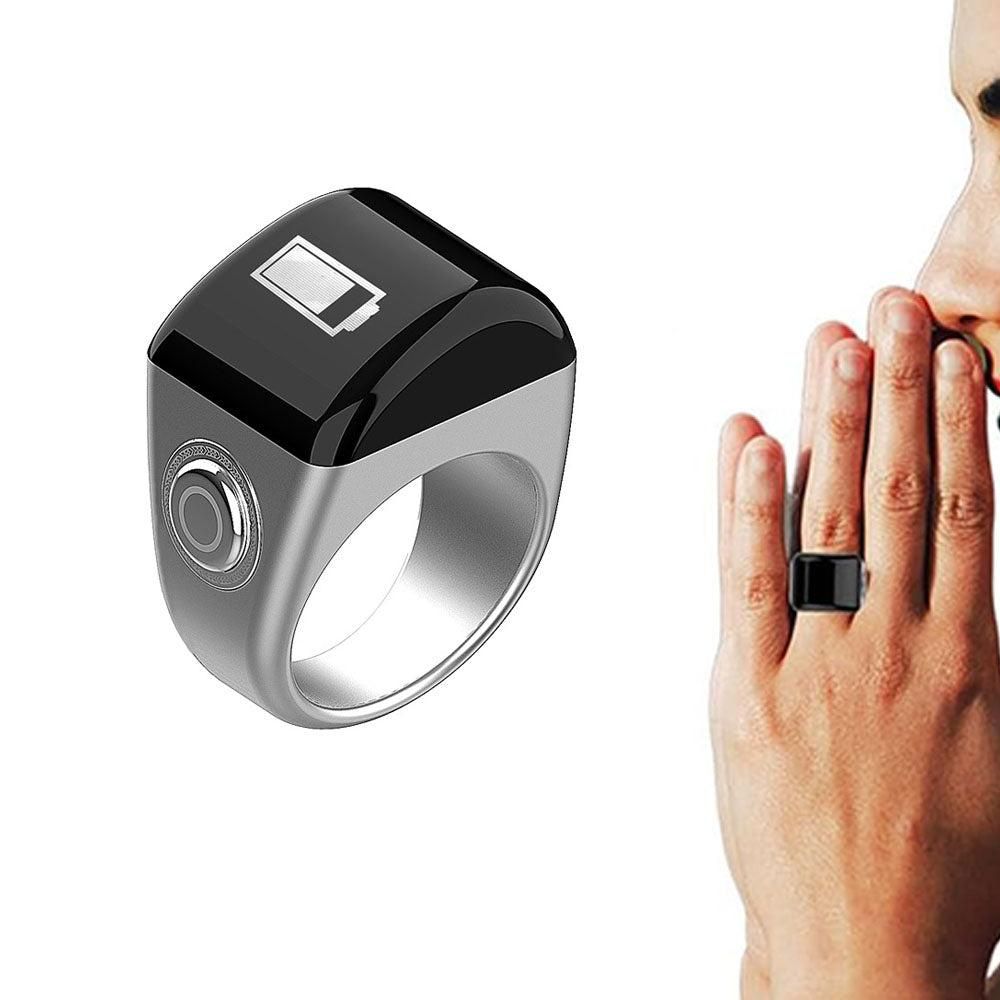 Bluetooth Smart Counter Ring - Digital Tasbih Tally Clicker with Alarm Clock Black - M