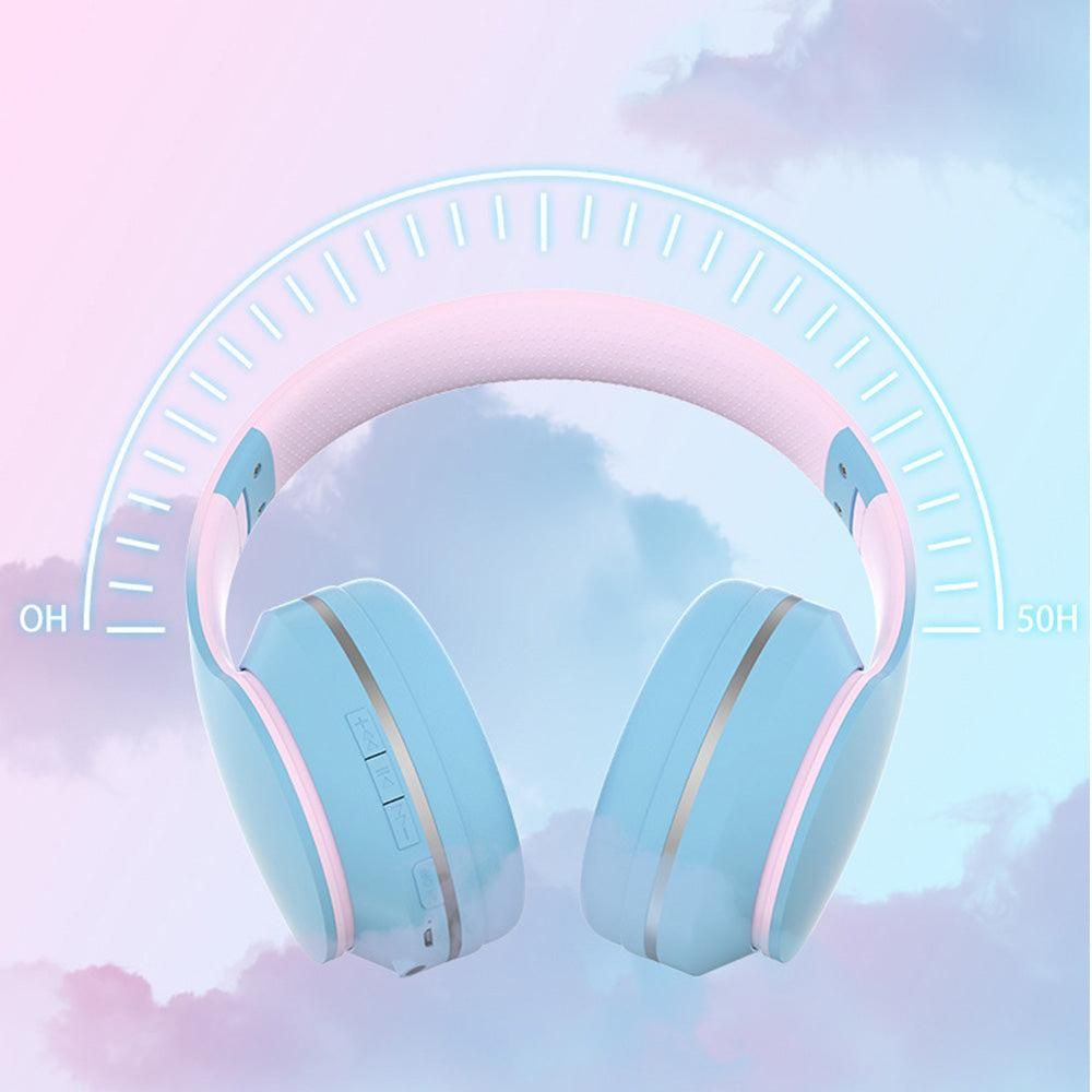 Foldable Wireless Over-Ear Headphones Bluetooth Headset with Mic Function Blue