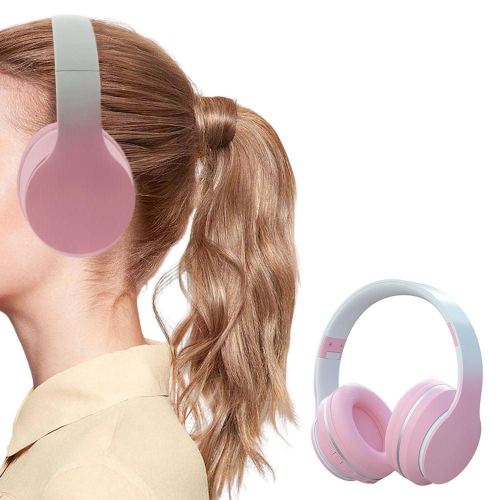 Foldable Wireless Over-Ear Headphones Bluetooth Headset with Mic Function Pink