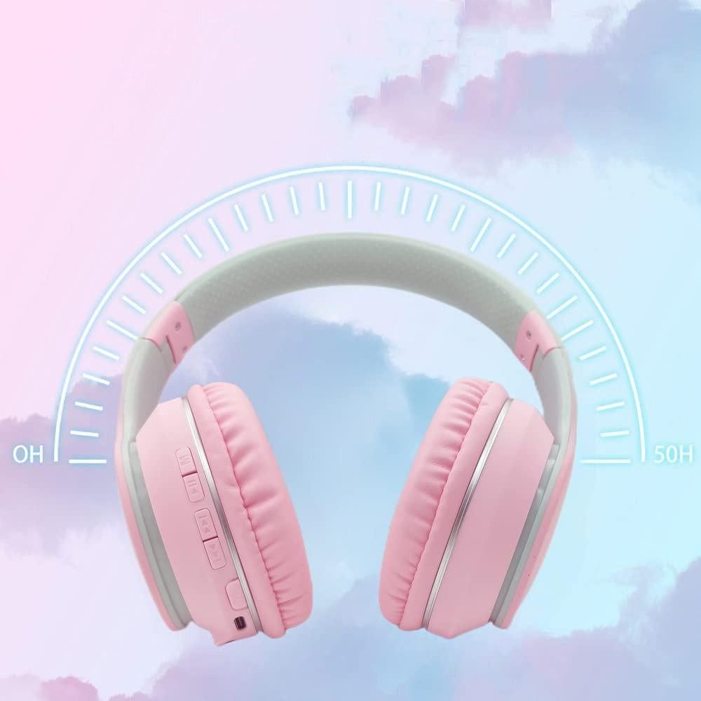 Foldable Wireless Over-Ear Headphones Bluetooth Headset with Mic Function Pink