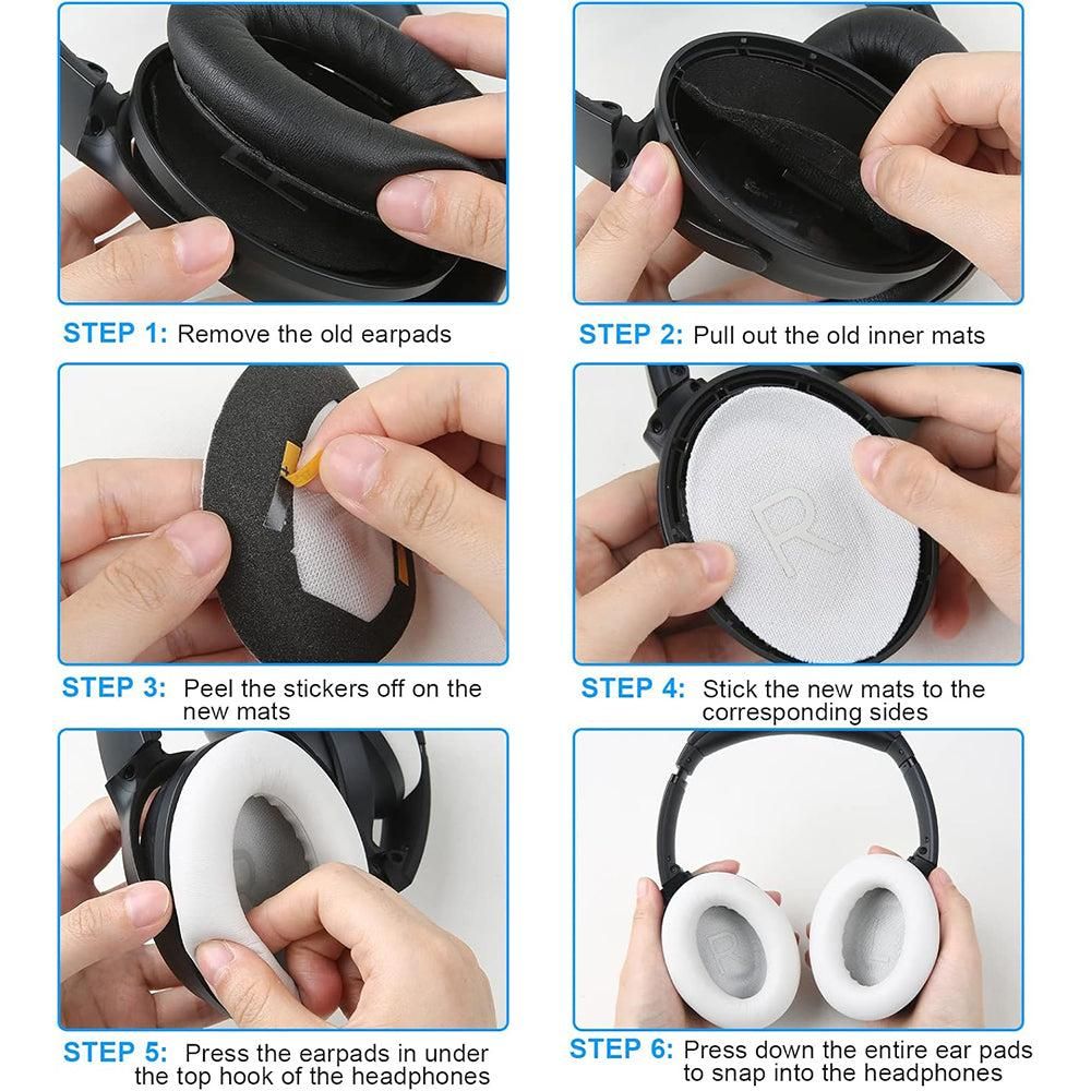 Pair of Replacement Ear Pads for Bose QC45 Headphone Ear Cushions White