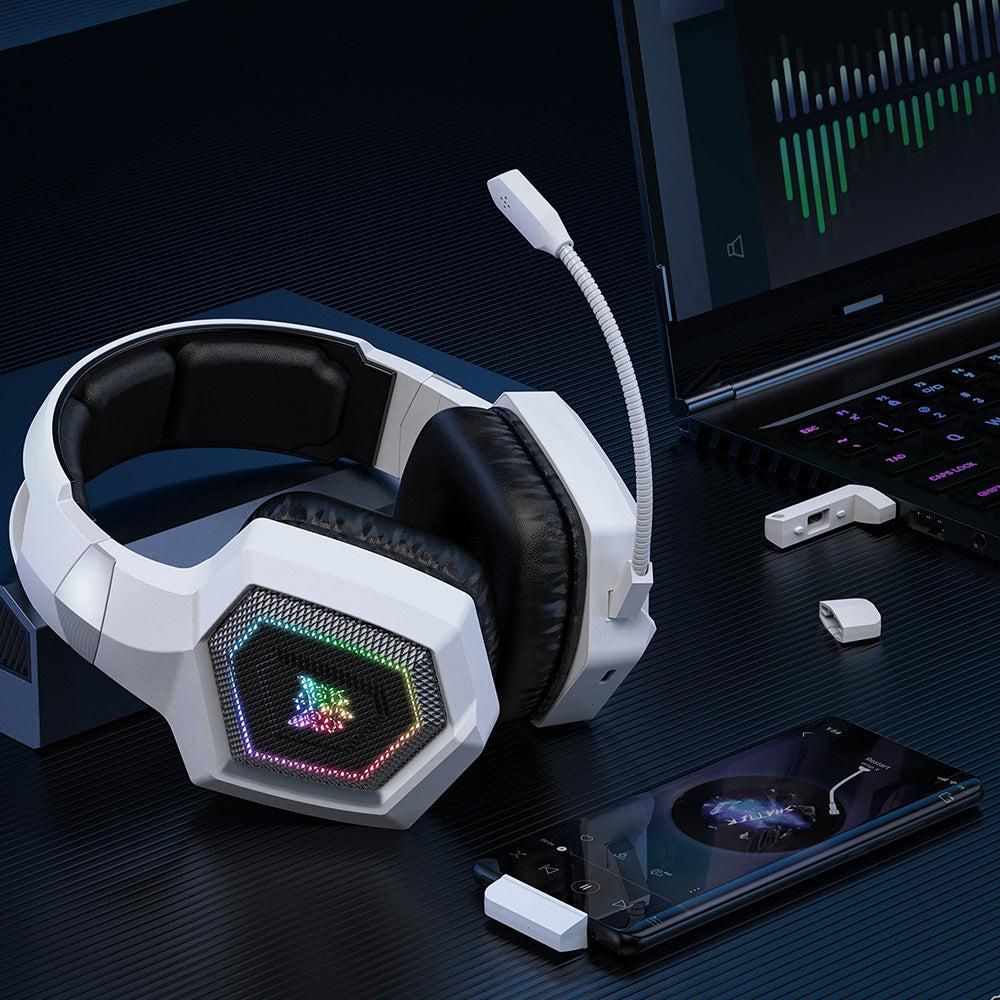 2.4GHz Wireless Gaming Headset with Flip Mic for PC White