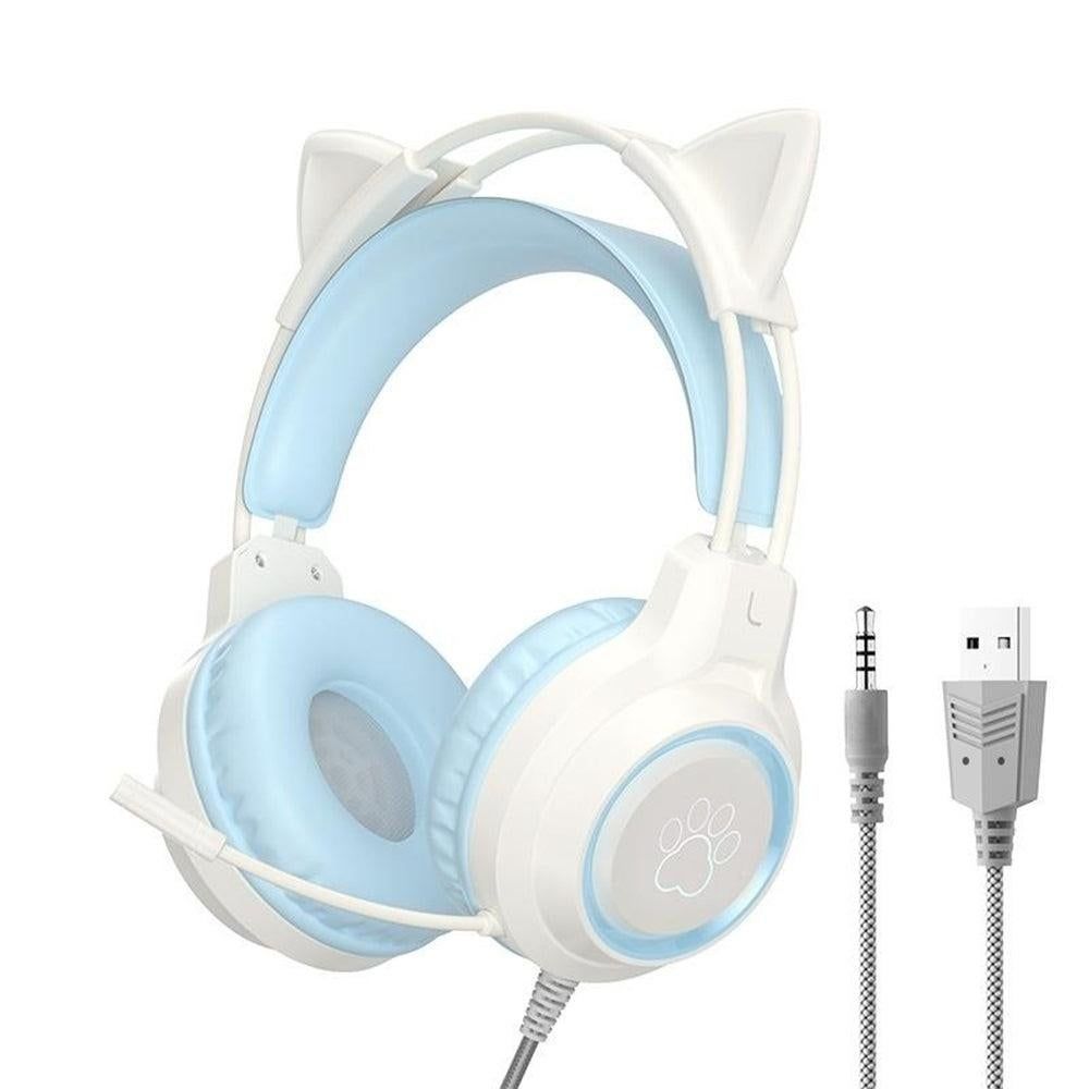 RGB Lighting Gaming Headset Cat Ear Headphone with Microphone Black
