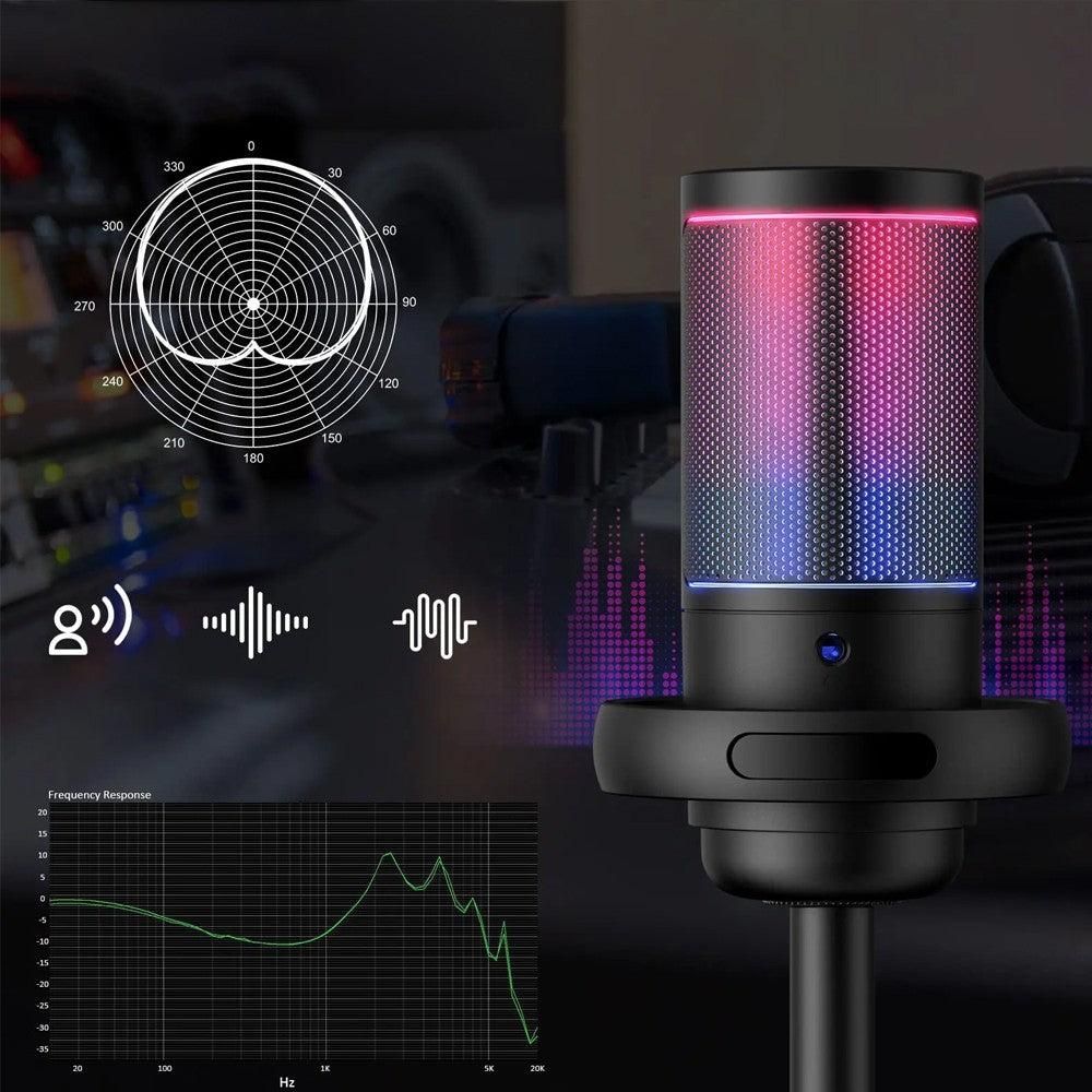 USB Condenser Microphone Gaming Mic with RGB Light for PC Gaming Live Recording Streaming Black