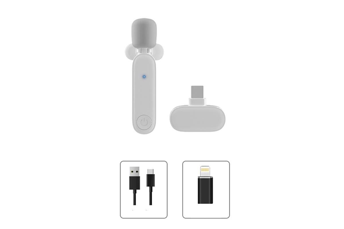 2.4G Wireless Lavalier Microphone Plug and Play Mic for Android iPhone iPad Vlog Live Stream White