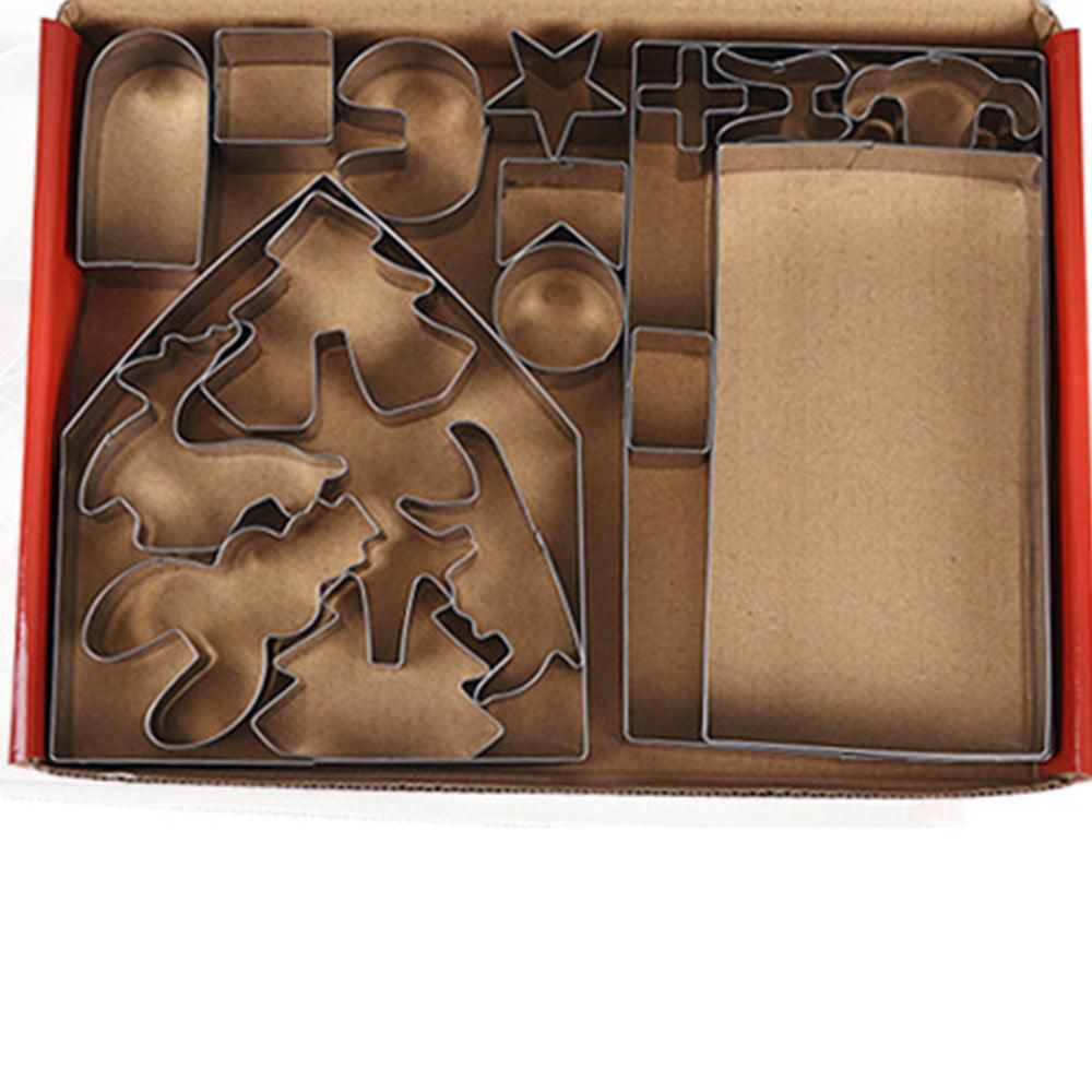 18PCS Stainless Steel Christmas Cookie Cutter Set with 3D Gingerbread House Shapes