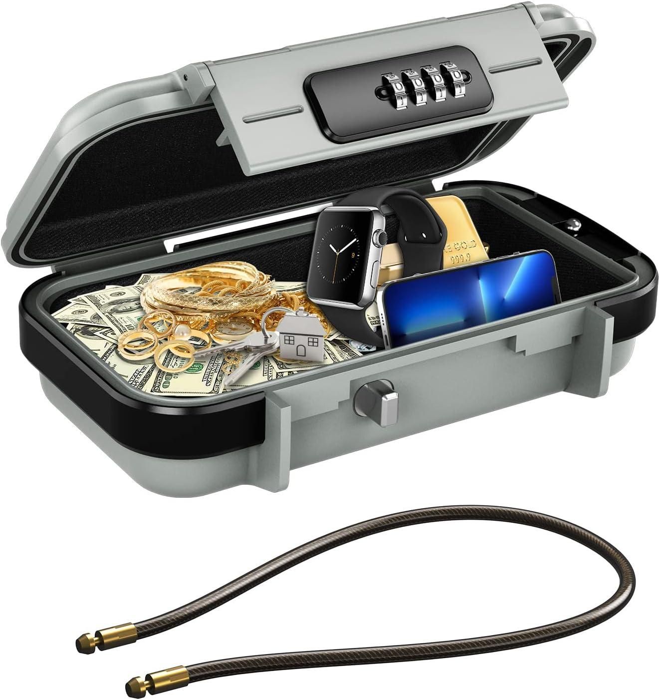 Portable Safe Box Combination Code Security Case LockBox with Removable Chain Gray