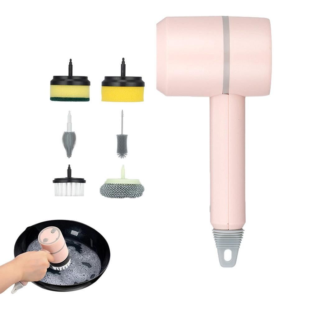Set of 6 in 1 Handheld Electric Cleaning Brush USB Rechargeable Electric Dishwashing Brush Kitchen Cleaning Tool Green