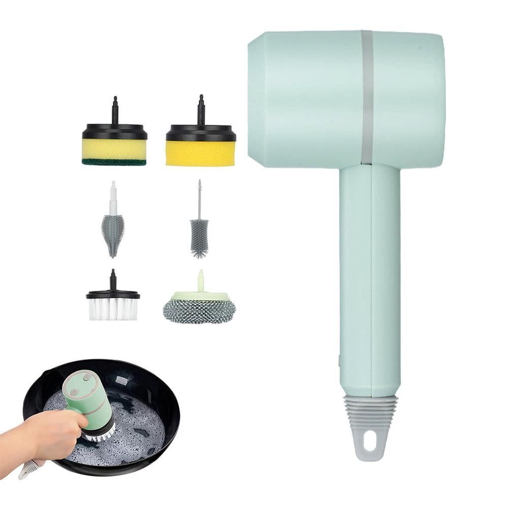 Set of 6 in 1 Handheld Electric Cleaning Brush USB Rechargeable Electric Dishwashing Brush Kitchen Cleaning Tool White