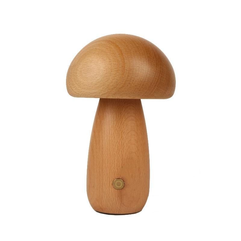Cordless Wooden Mushroom Lamp Touch Dimmable Table Lamp Rechargeable Night Light