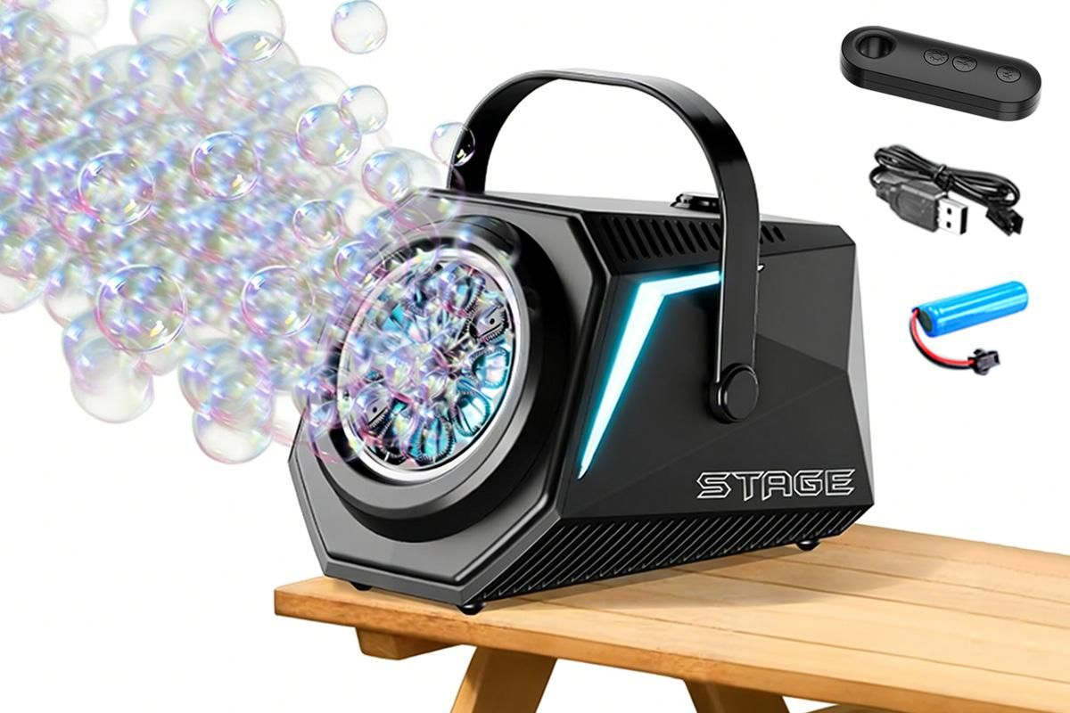 Bubble Machine Automatic Minute Big Bubbles Blower Maker for Outdoor Birthday Parties White