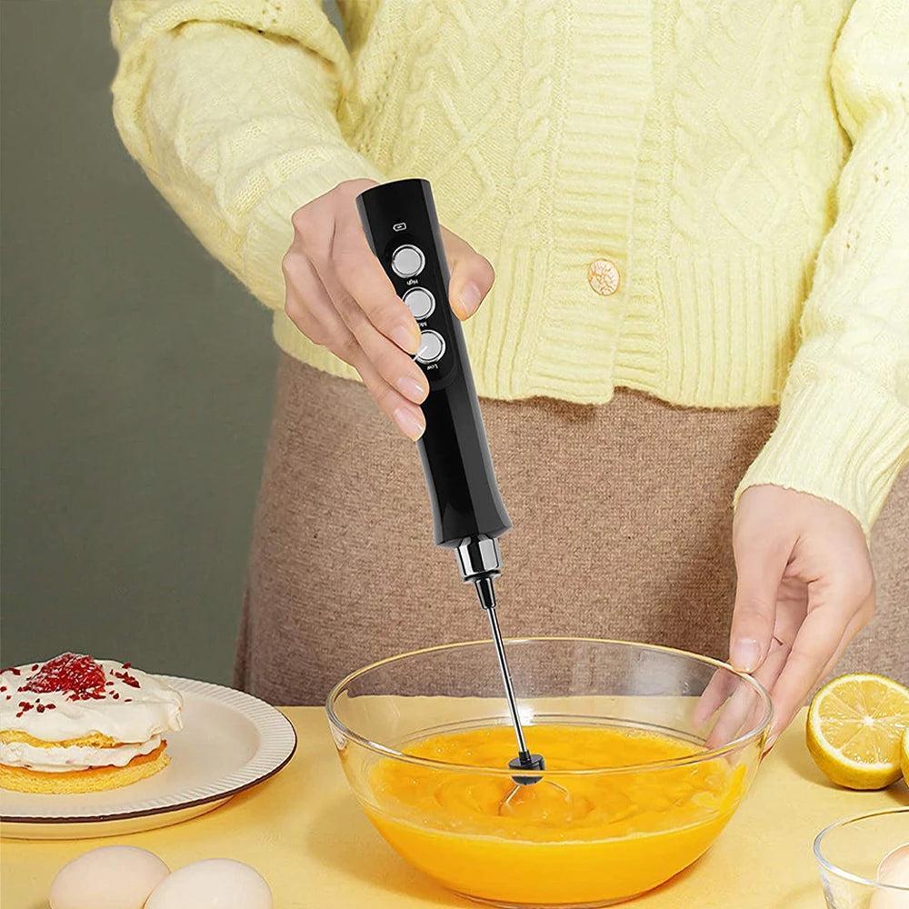 Handheld Electric Milk Frother - USB Rechargeable - Black