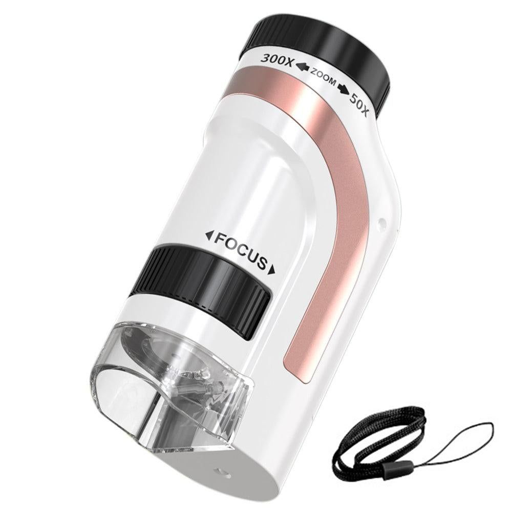50X-300X Handheld Microscope with LED Lights Portable Pocket Zoom Gold