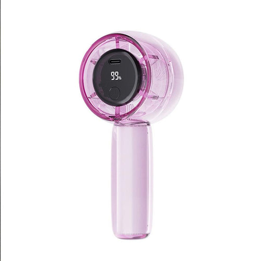 Mini Transparent Handheld Fan with LED Color Display and Rechargeable Battery Purple