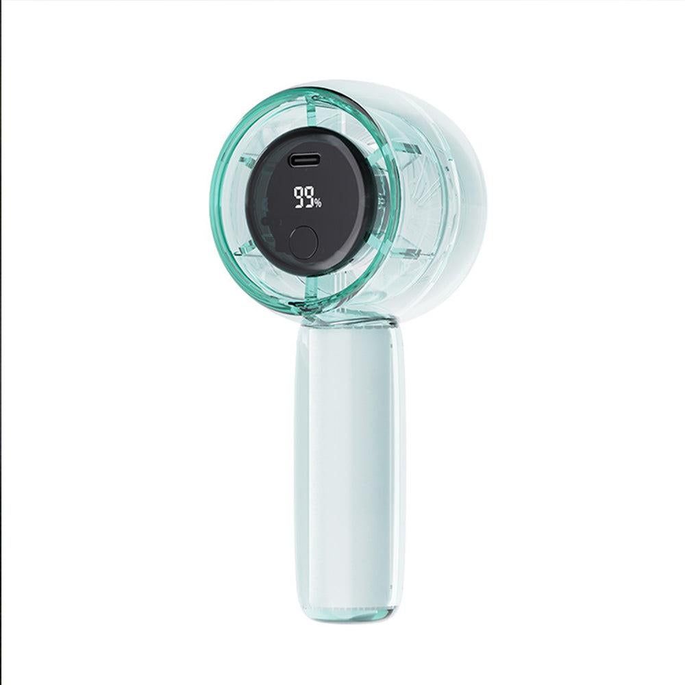 Mini Transparent Handheld Fan with LED Color Display and Rechargeable Battery Purple