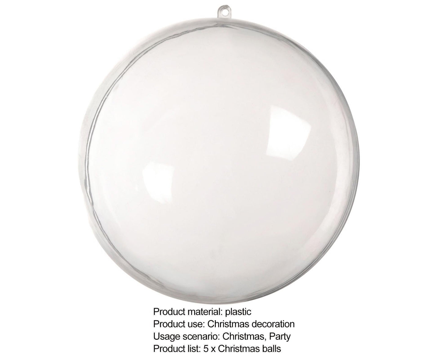 5Pcs Xmas Ball Transparent Fillable Shatterproof-9cm