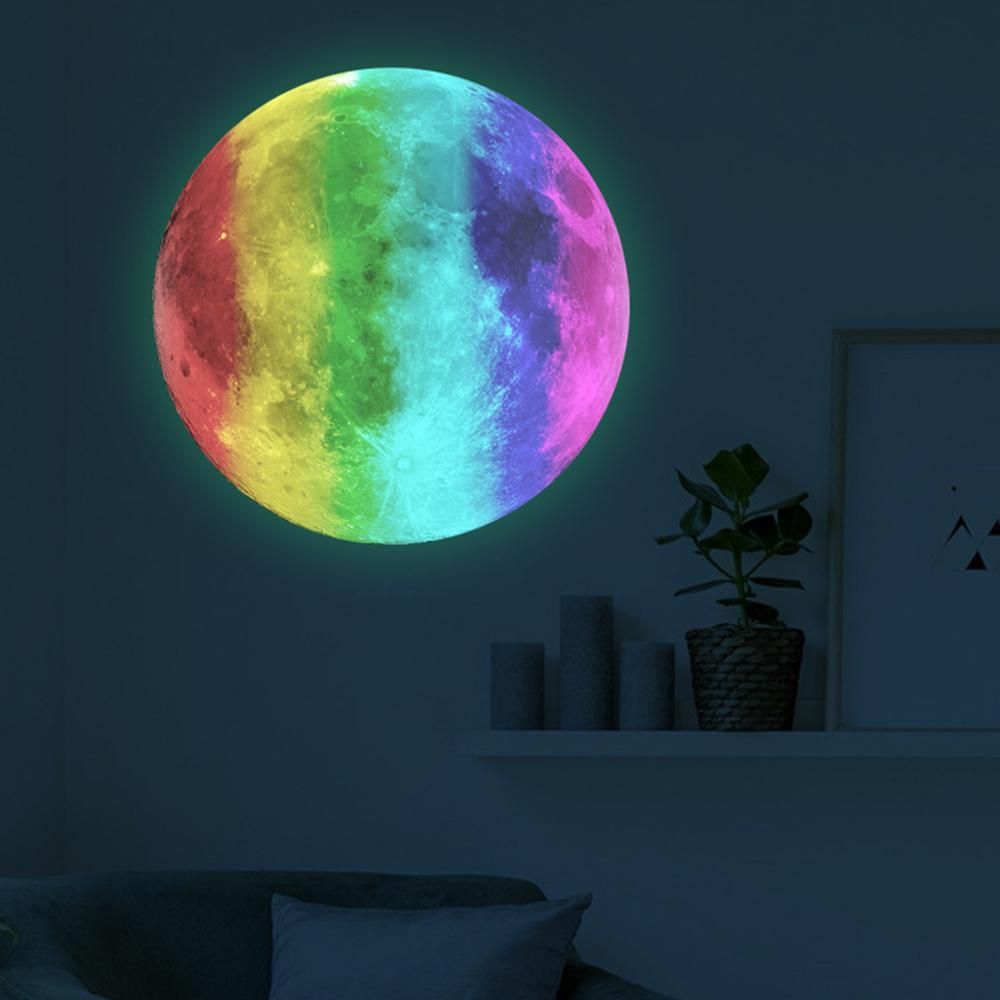 30X30CM Glow in The Dark Stars and Moon for Ceiling Decorations Glow Wall Stickers -Green