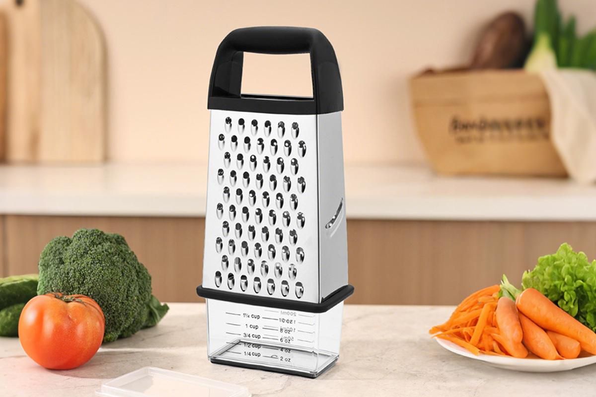 Box Grater with Container Stainless Steel Coarse Fine Slicer Non Slip Base