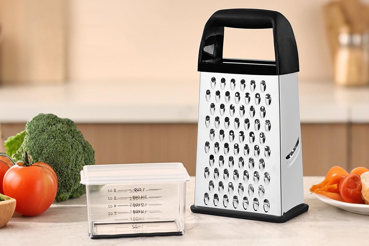 Box Grater with Container Stainless Steel Coarse Fine Slicer Non Slip Base