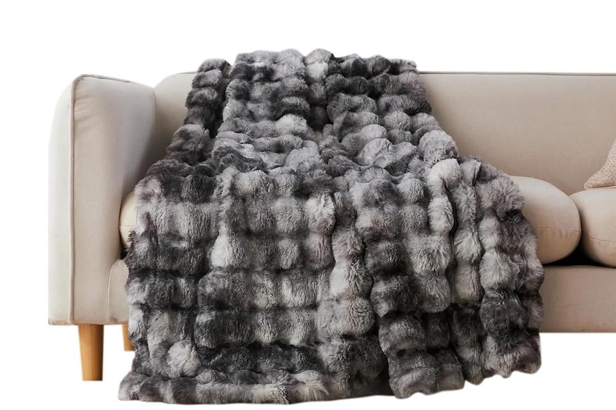Bubble Tie Dye Throw Blanket Soft Cozy Microfiber Lightweight Warm -Dark Grey S