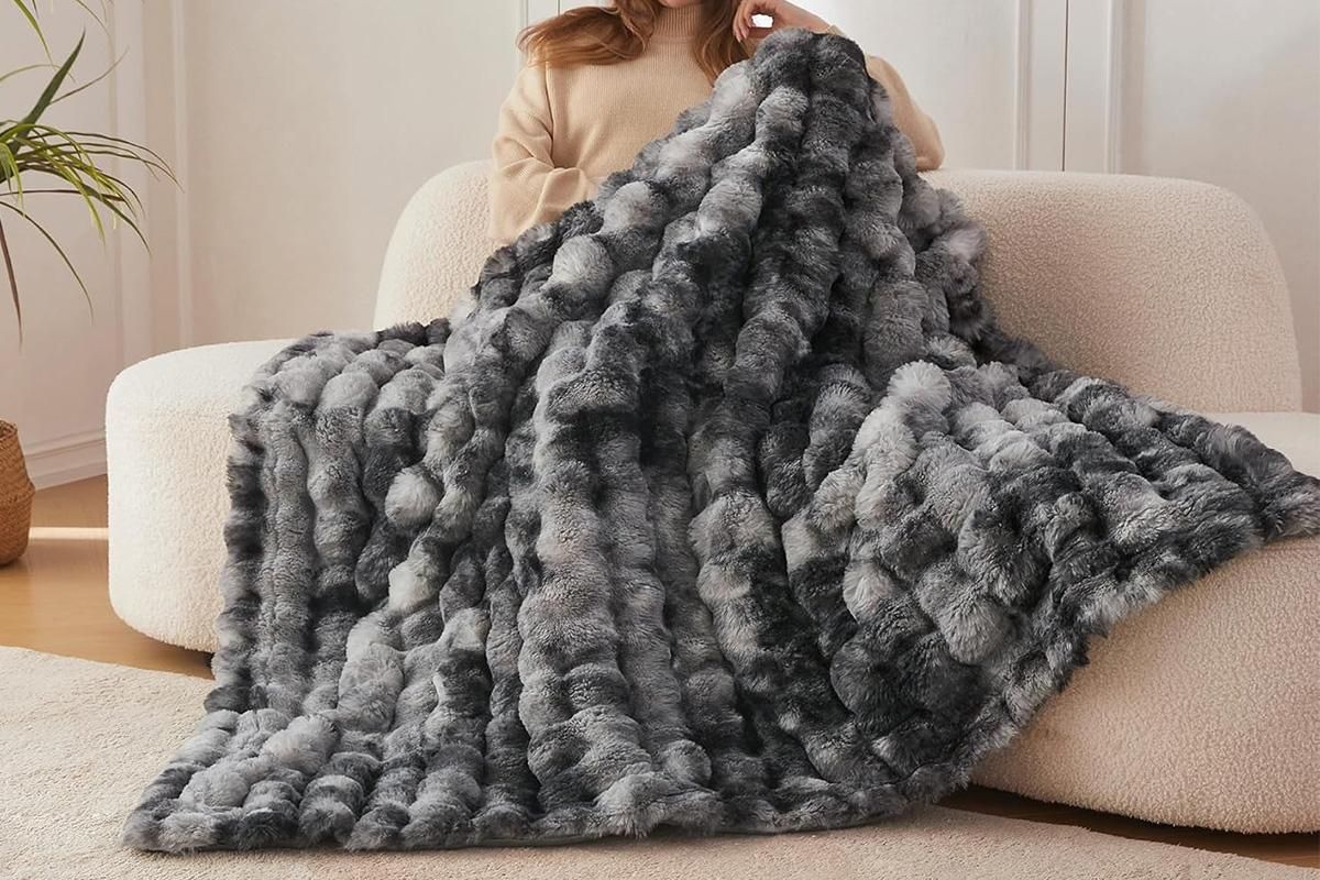 Bubble Tie Dye Throw Blanket Soft Cozy Microfiber Lightweight Warm -Dark Grey S