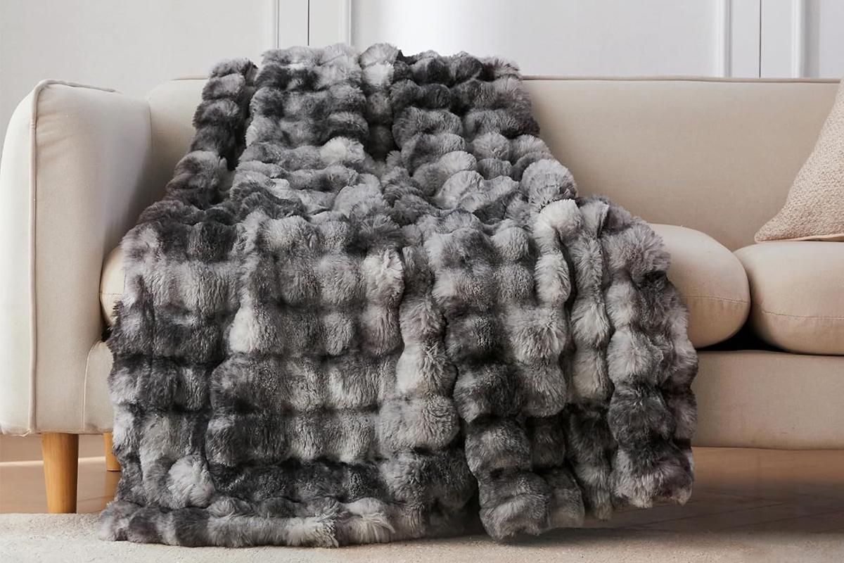Bubble Tie Dye Throw Blanket Soft Cozy Microfiber Lightweight Warm -Dark Grey M