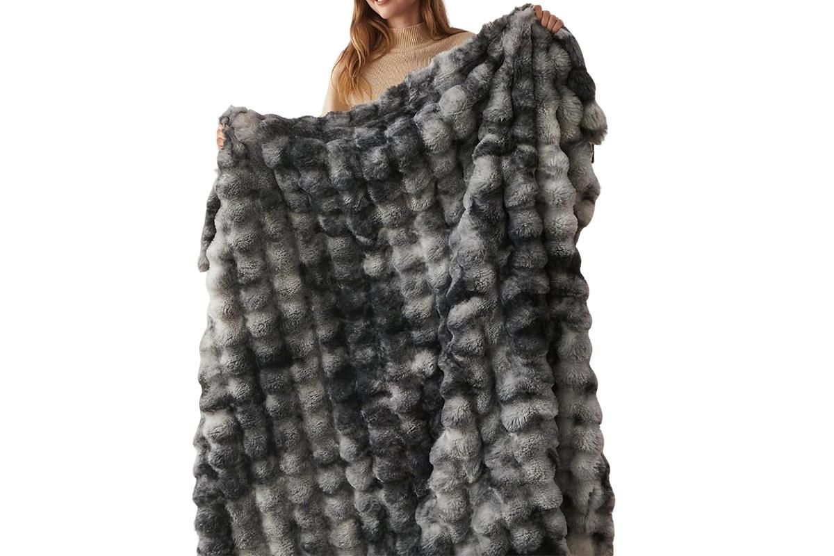 Bubble Tie Dye Throw Blanket Soft Cozy Microfiber Lightweight Warm -Dark Grey L