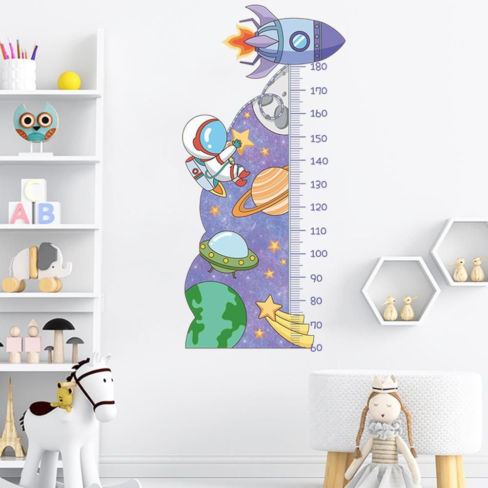 Cartoon Universe Starry Sky Astronaut Spaceship Rocket Height Sticker Wall Decals