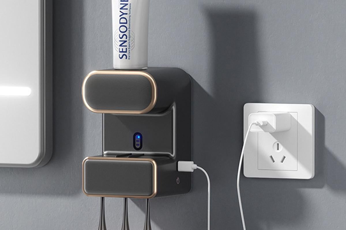 Electric Automatic Toothpaste Dispenser With Toothbrush Holders-Black