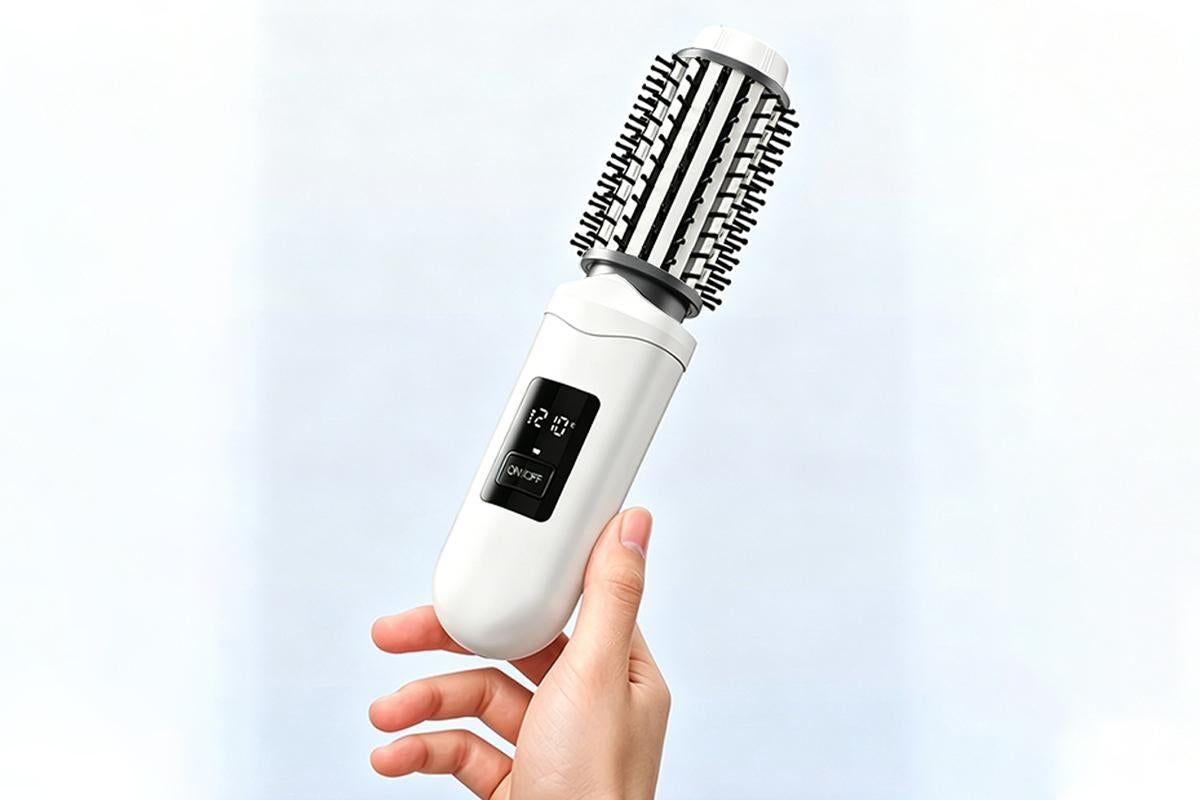 2 in 1 Cordless Hair Straightener Brush Curling Iron with LCD Display-White