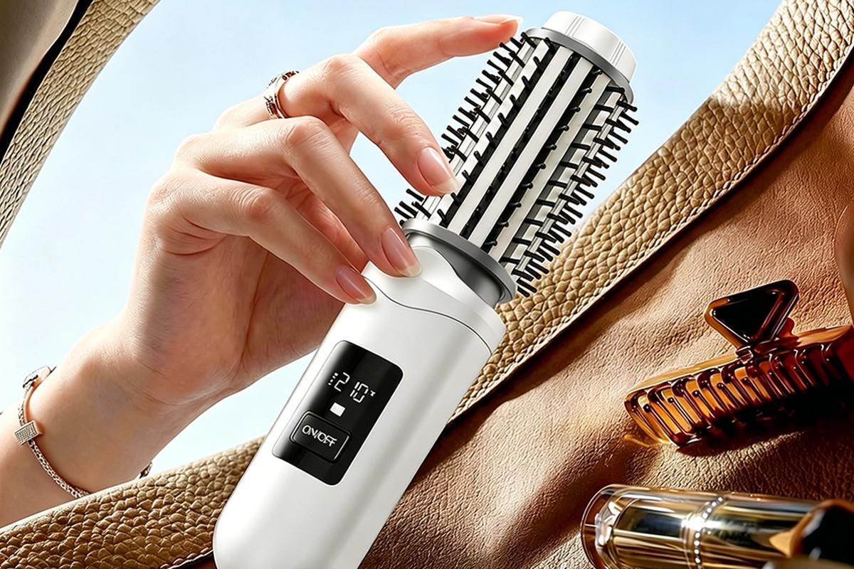 2 in 1 Cordless Hair Straightener Brush Curling Iron with LCD Display-White