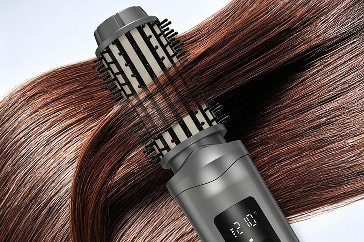 2 in 1 Cordless Hair Straightener Brush Curling Iron with LCD Display-Grey