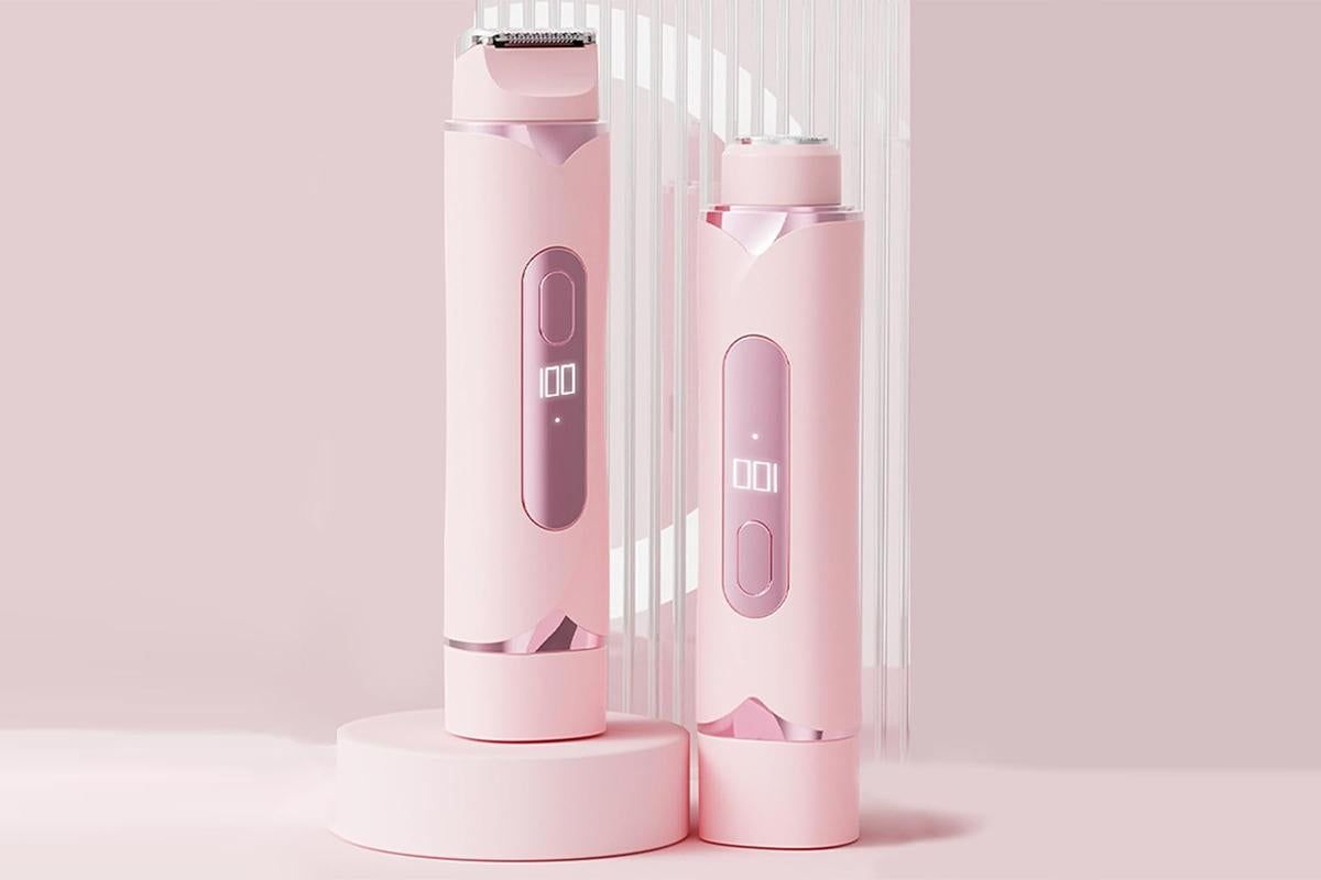2-in-1 Electric Shaver and Bikini Trimmer with Display Facial Hair Remover-Pink