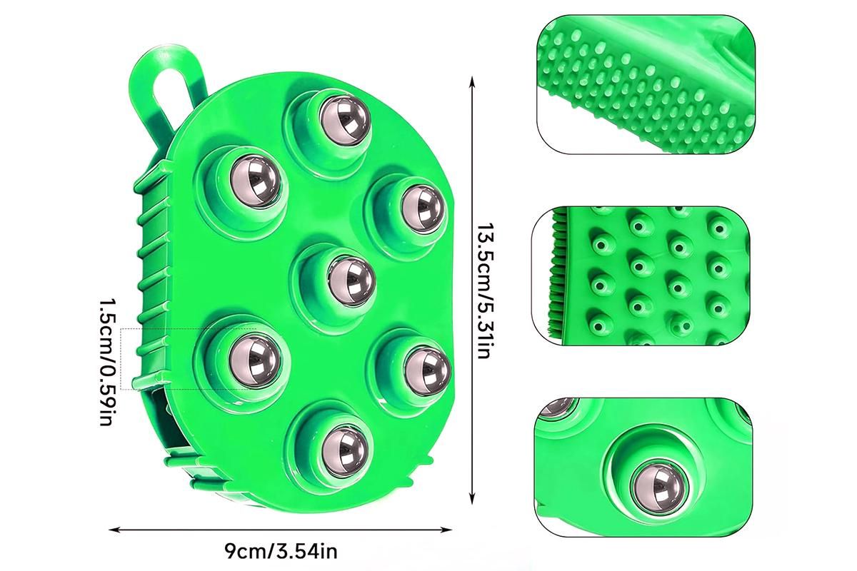 2Pcs Roller Ball Massager Glove Lymphatic Massage Muscle Release for Back-Green