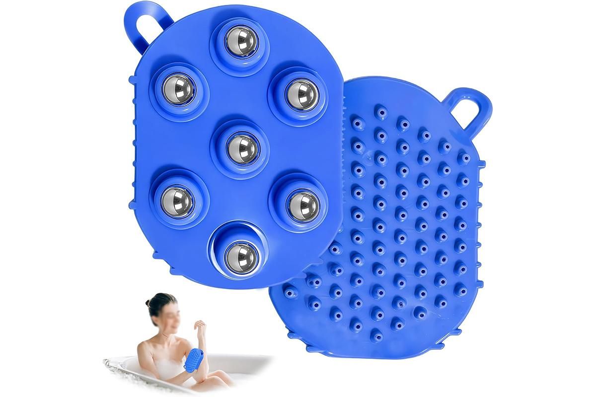 2Pcs Roller Ball Massager Glove Lymphatic Massage Muscle Release for Back-Blue