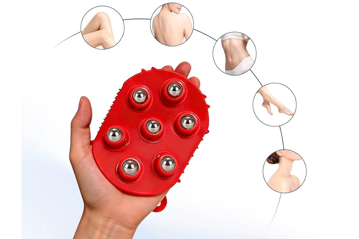 2Pcs Roller Ball Massager Glove Lymphatic Massage Muscle Release for Back-Red