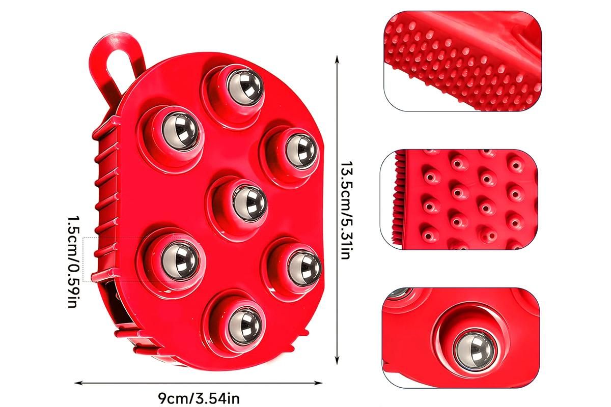 2Pcs Roller Ball Massager Glove Lymphatic Massage Muscle Release for Back-Red