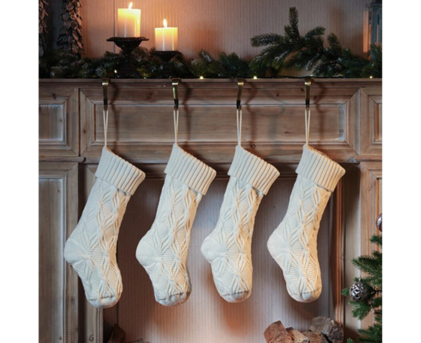 1Pc Xmas Stockings Knitted Hanging Socks-Ivory